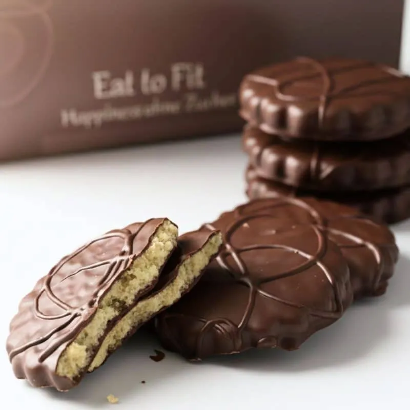 Vanille Thin - ein feiner Butterkeks, dünn gebacken und komplett in dunkle Schokolade gehüllt. Ohne Zuckerzusatz
